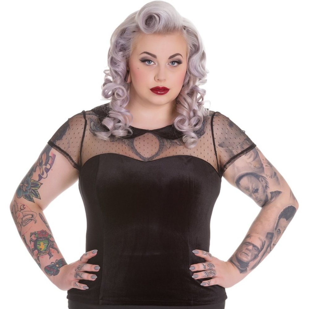 Spin Doctor velvet and mesh skull top